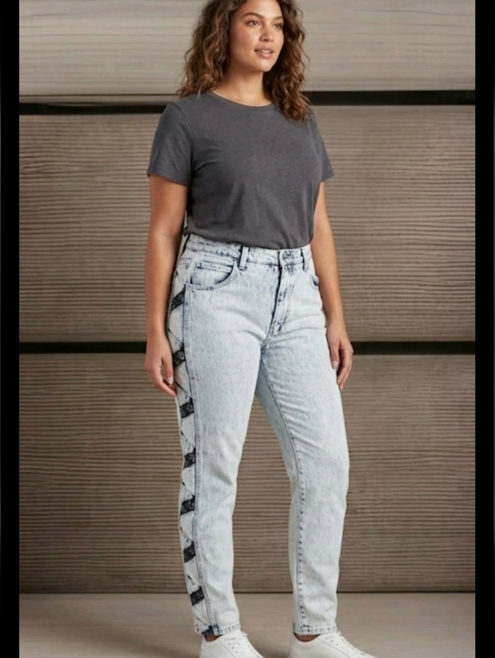 Vintage 90's Zana-Di Acid Wash Black Lace Legs Side Distressed Size 13/14 W32